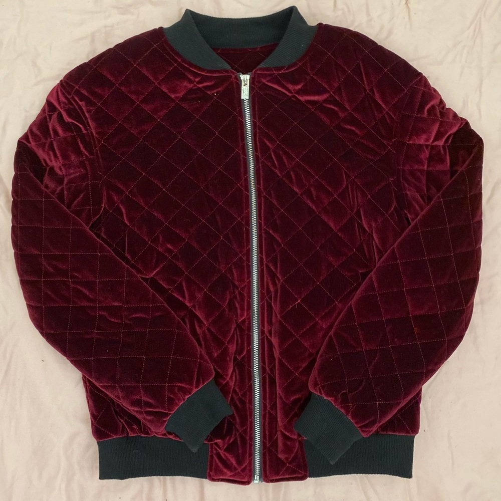 Quilted maroon velvet jacket